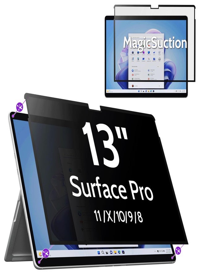Peslv Privacy Screen for 13 Inch Surface Pro 11/10/9/8/X, MagicSuction™ Removable Anti Spy Black Protector, Glare Blue Light Filter for Microsoft Laptop Computer Monitor - Image 1